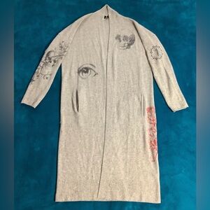 360 Cashmere Cardigan Duster with Artistic Prints